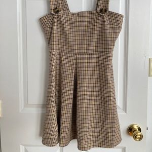 Brown Plaid Pinafore Mini Dress